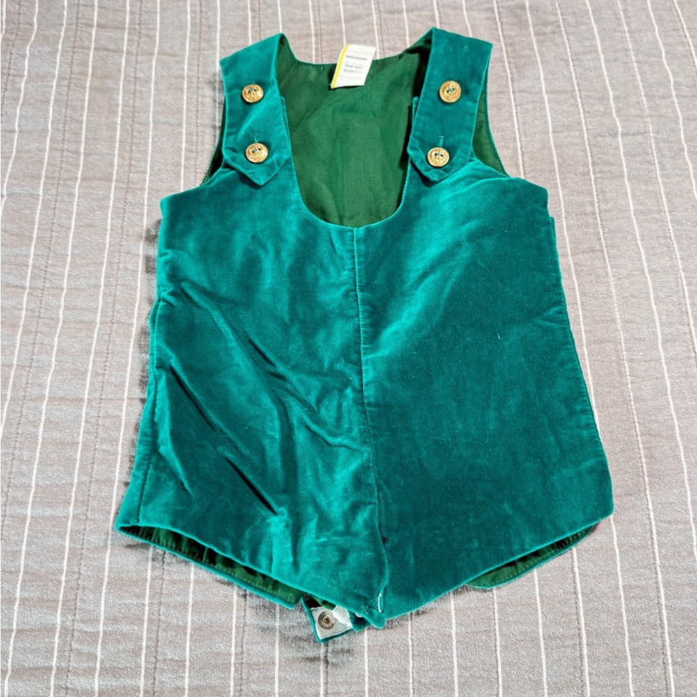 Vintage 80s Emerald Green Velvet Fabric Baby Romper